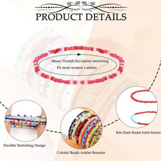 40Pcs Handmade Beaded Anklets For Women Boho Colorful Beads Ankle Bracelets Elastic Stretch Anklets Set For Women 40Pcs Handmade Beaded Anklets For Women Boho Colorful Beads Ankle Bracelets Elastic Stretch Anklets Set For Women